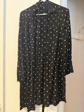 Madewell Black Long Sleeve Polka Dot Belted Dress with Cream Dots
